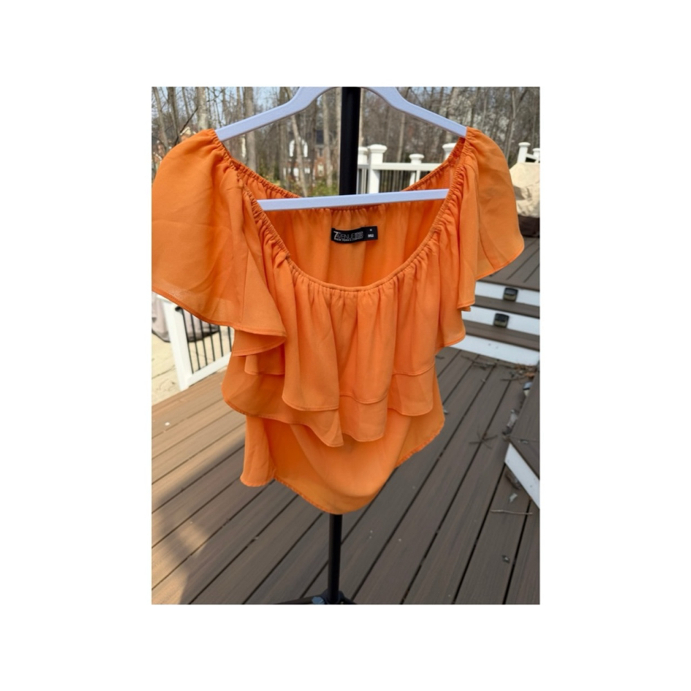 Women's 7th Avenue Design Studio Orange Off-Shoulder Top M (EUC)